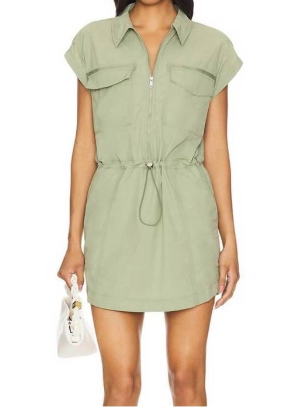 NEW Pistola Revolve Mariah Eucalyptus Olive Drawstring Utility Dress